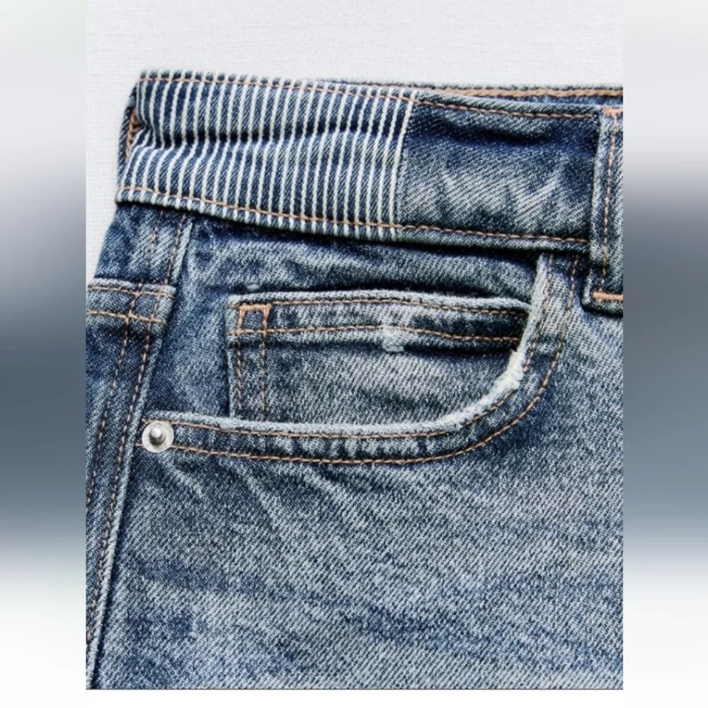 Zara Z1975 Slit Patchwork Denim Skirt - Picture 4 of 6